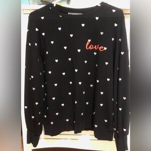 Marled Black Sweater with Pink Hearts and Red 'Love'